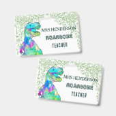 Badge Nom d'enseignant d'école de dinosaure amusant (Avant & arrière)