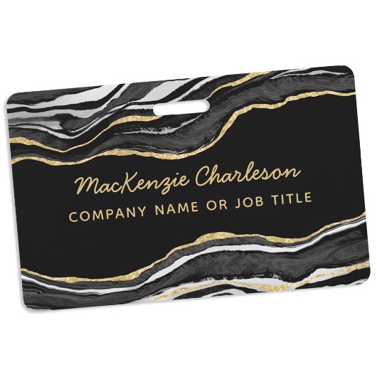 Badge Nom d'entreprise Marbre Noir Agate Géode Or