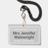 Badge Nom d'identité de l'enseignant de l'école (Avant avec lanière)
