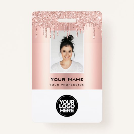 Badge Nom d'or du Rose de Parties scintillant d'employé (Devant)