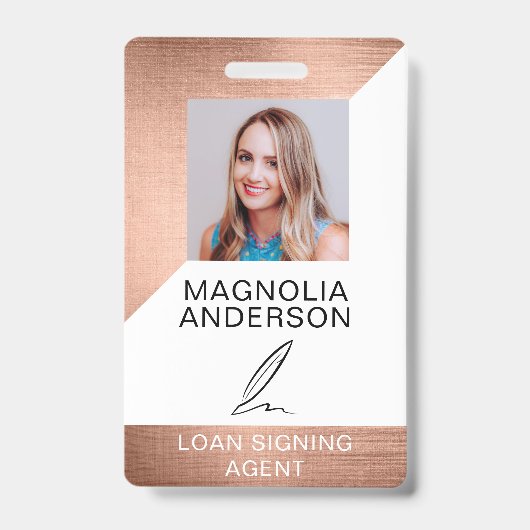 Badge Nom du code à barres photo employé en métal brossé (Face)