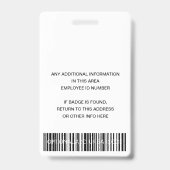 BADGE NOM DU CODE DE LA BARRE DE PHOTOS DE L'EMPLOYÉ DE  (Back)