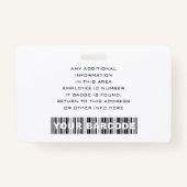 Badge Nom du logo Code barre de l'employé personnalisé N (Dos)