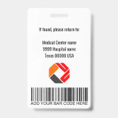 Badge Nom du logo Code-barres photo de l'employé Médical (Arrière)