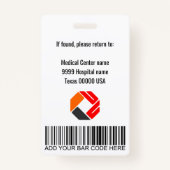 Badge Nom du logo Code-barres photo de l'employé Médical (Dos)