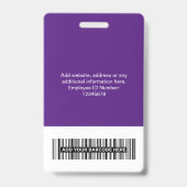 Badge Nom du logo de l'employé grand photo violet (Arrière)