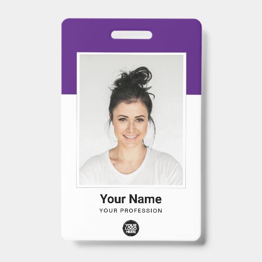 Badge Nom du logo de l'employé grand photo violet (Avant)