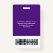Badge Nom du logo de l'employé grand photo violet (Dos)