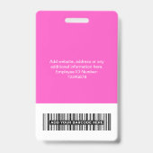 Badge Nom du logo de l'employé rose personnalisé - grand (Arrière)