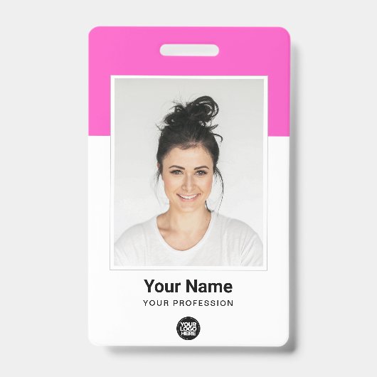 Badge Nom du logo de l'employé rose personnalisé - grand (Avant)