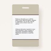 Badge Nom du logo photo de l'employé de l'enseignant Cod (Dos)