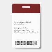 Badge Nom du personnel de l'employé personnalisé Code à (Arrière)