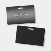 Badge Nom élégant & Initiales monogrammées | Noir & Gris (Avant & arrière)