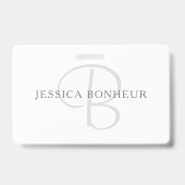 Badge Nom élégant Monogramme | Blanc & Gris (Arrière)