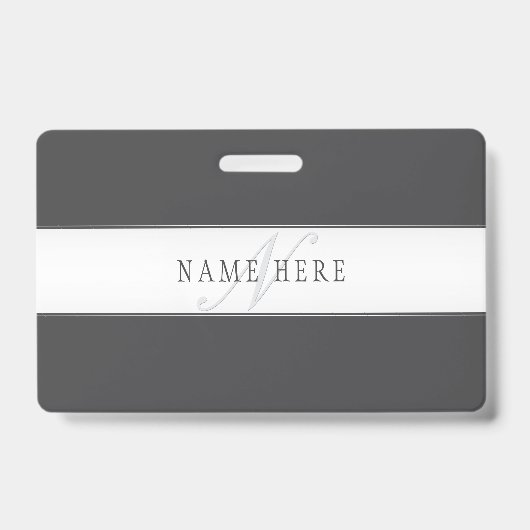 Badge Nom élégant & Monogramme | Gris foncé & clair (Avant)