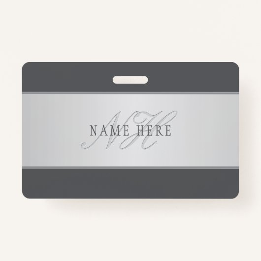 Badge Nom élégant & Monogramme Lettrage (ou autre texte) (Devant)