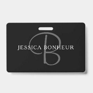 Badge Nom élégant Monogramme Noir Blanc & Gris