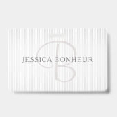 Badge Nom élégant Monogramme & Rayures grises ombrées fi (Arrière)