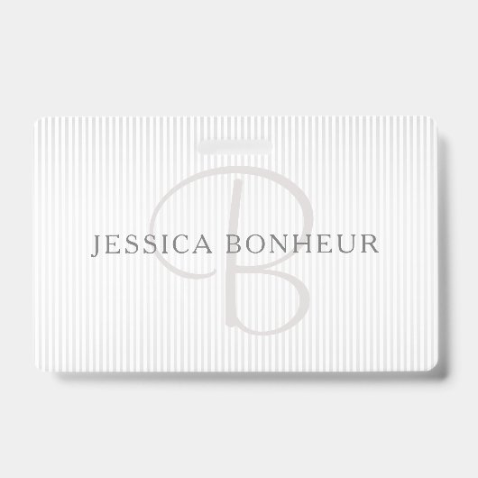 Badge Nom élégant Monogramme & Rayures grises ombrées fi (Avant)