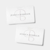 Badge Nom élégant Monogramme & Rayures ombrées grises fi (Avant & arrière)