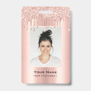 Badge Nom en Or Rose avec Gouttes de Paillettes Personna