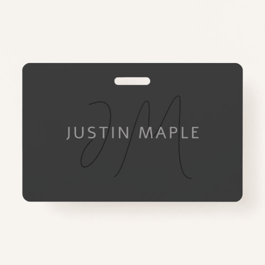 Badge Nom et monogramme du cool | gris foncé (Devant)