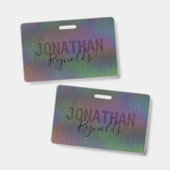 Badge Nom Holographique moderne en métal Monogramme - In (Avant & arrière)