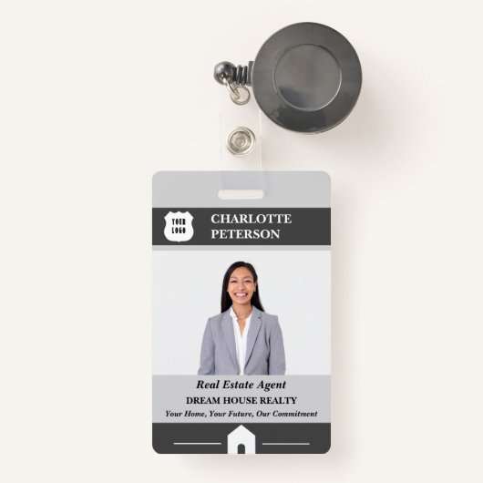 Badge Nom immobilier photo personnalisé (Front with Retractable)