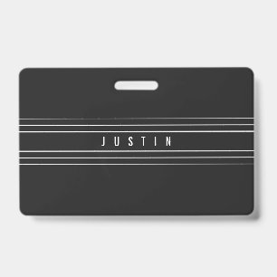 Badge Nom modifiable et bandes géométriques Noir et bl