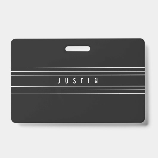 Badge Nom modifiable et bandes géométriques | Noir et bl (Avant)