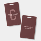 Badge Nom monogrammé d'apparence moderne | Rouge bordeau (Avant & arrière)