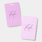 Badge Nom Monogramme Lettre initiale Orchid & Lilac (Avant & arrière)