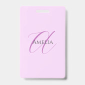 Badge Nom Monogramme Lettre initiale Orchid & Lilac (Arrière)