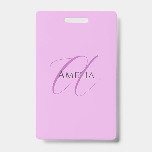 Badge Nom Monogramme Lettre initiale Orchid & Lilac (Avant)