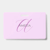Badge Nom Monogramme Lettre initiale Orchid & Lilac (Arrière)
