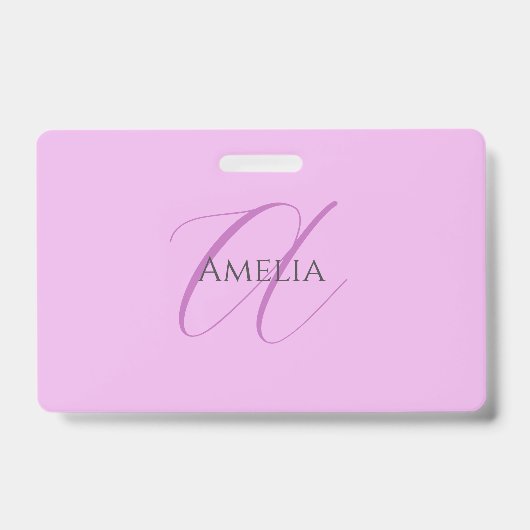 Badge Nom Monogramme Lettre initiale Orchid & Lilac (Avant)