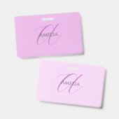 Badge Nom Monogramme Lettre initiale Orchid & Lilac (Avant & arrière)