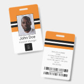 Badge Nom personnalisé de l'employé, Photo, Code-barres, (Avant & arrière)