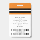 Badge Nom personnalisé de l'employé, Photo, Code-barres, (Arrière)