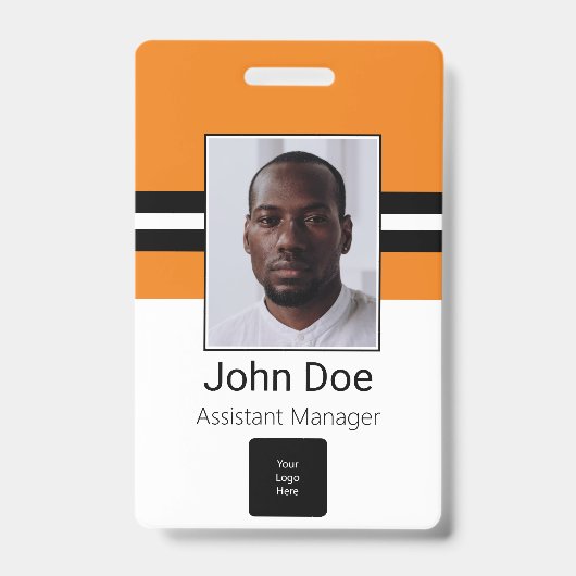 Badge Nom personnalisé de l'employé, Photo, Code-barres, (Avant)