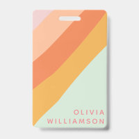 Nom personnalisé Retro Stripes Pastel Mint Peach