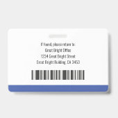 Badge Nom photo de l'employé de l'hôpital Logo Bleu noir (Dos)