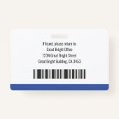 Badge Nom photo de l'employé de l'hôpital Logo Bleu noir (Dos)