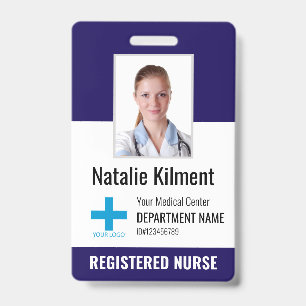Badge Nom photo de l'employé de l'hôpital Logo Marine Bl