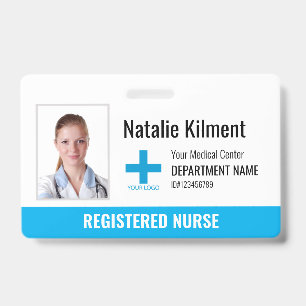Badge Nom photo de l'employé de l'hôpital Logo Sky Blue