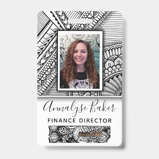 Badge Nom photo de l'employé de tatouage tribal noir et  (Front)