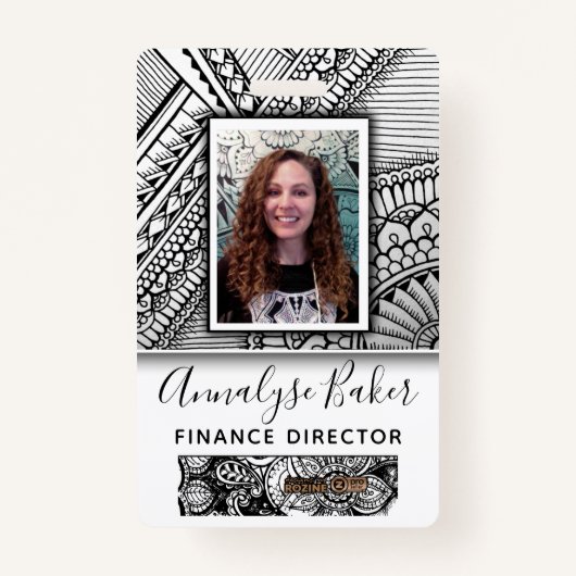 Badge Nom photo de l'employé de tatouage tribal noir et (Devant)