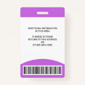 Badge Nom photo de l'employé personnalisé ID de rôle Cod (Dos)