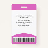 Badge Nom photo de l'employé personnalisé ID de rôle Cod (Dos)