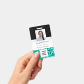 Badge Nom photo de l'employé Turquoise Glitzy Moderne Él (Manuel / portable)